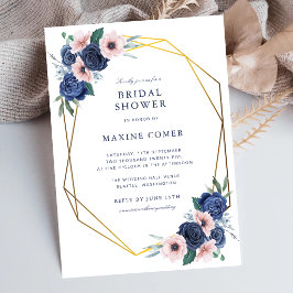 Navy Blue & Blush Blommig Bröllopsfest Inbjudningar