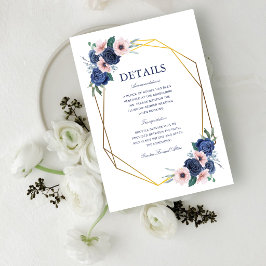 Navy Blue & Blush Blommig Bröllopsinformation Tilläggskort