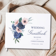 Navy Blue & Blush Blommig Geometrisk Bröllop