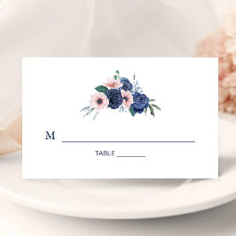 Navy Blue & Blush Blommig Geometrisk Bröllop Placeringskort