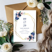 Navy Blue & Blush Blommig Geometrisk Bröllop