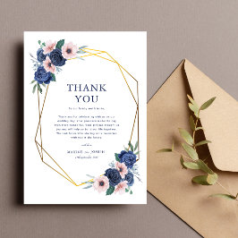 Navy Blue & Blush Blommig Geometrisk Bröllop Tack Kort