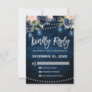 Navy Blue Blush Blommig Rustik Stränglampa RSVP OSA Kort