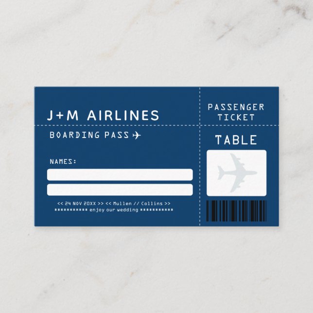 NAVY BLUE Boarding Pass Escort/Seittkort Placeringskort (Framsida)