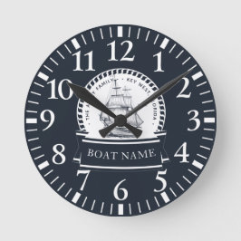 Navy Blue Boat Family Namn Rund Klocka