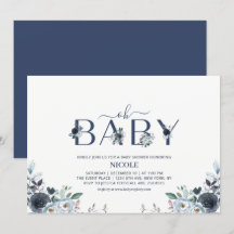 Navy Blue Boho Blommigt Boy Shower