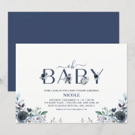 Navy Blue Boho Blommigt Boy Shower Inbjudningar