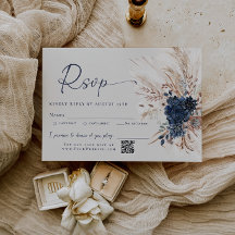 Navy Blue Boho Pampasgräs Blommig Bröllops-RSVP