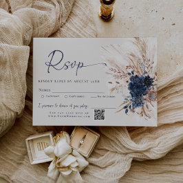 Navy Blue Boho Pampasgräs Blommig Bröllops-RSVP OSA Kort