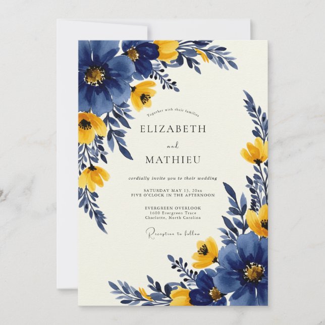 Navy Blue Bold Spring Wedding Inbjudningar (Framsida)