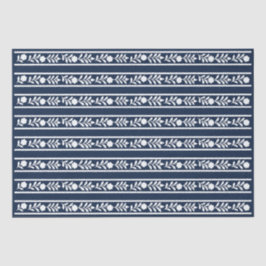 Navy Blue Bone Inlay Floral Border Decoupage Pape