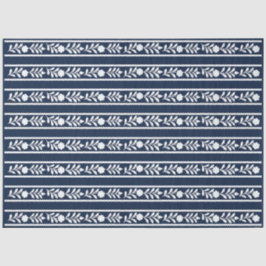 Navy Blue Bone Inlay Floral Border Decoupage Paper