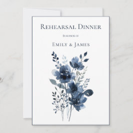 Navy Blue Botanical Wedding Inbjudningar