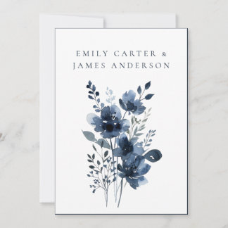 Navy Blue Botanical Wedding Inbjudningar