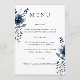 Navy Blue Botanical Wedding Menu Meny
