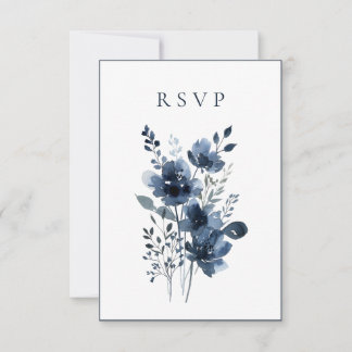 Navy Blue Botanical Wedding OSA Kort