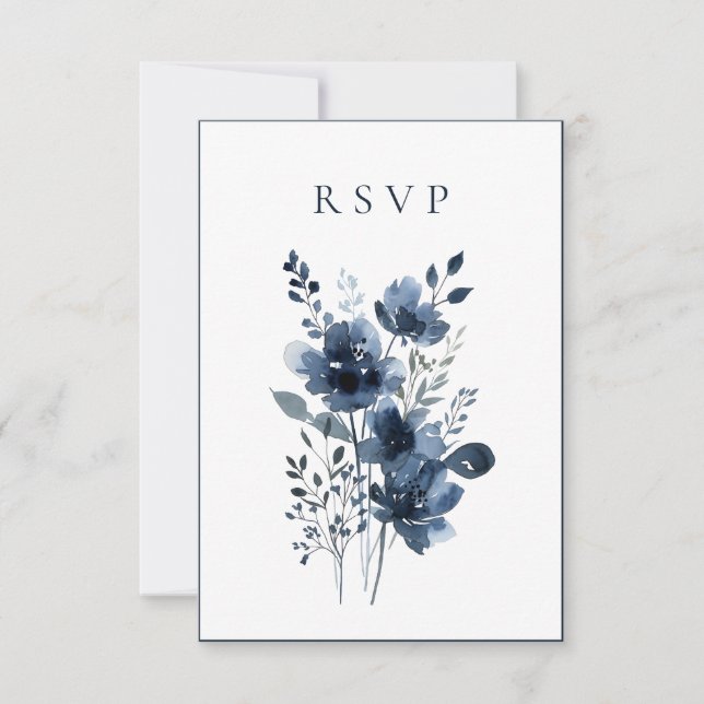 Navy Blue Botanical Wedding OSA Kort (Framsida)