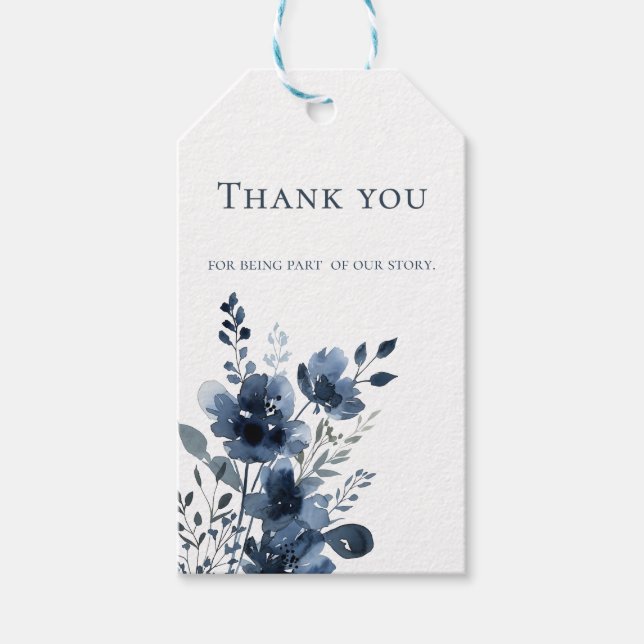 Navy Blue Botanical Wedding Presentetikett (Framsidan)