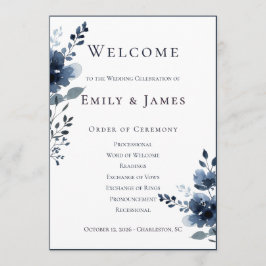 Navy Blue Botanical Wedding Program