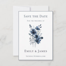 Navy Blue Botanical Wedding Spara Datumet