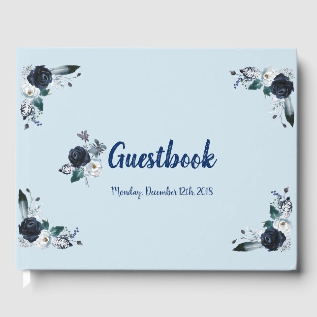 Navy Blue Bouquet Guestbook Gästböcker (Framsida)