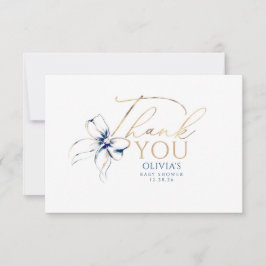 Navy Blue Bow Elegant Calligraphy Thank You Tack Kort