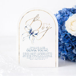 Navy Blue Bow Elegant Modern Baby Shower Boy Inbjudningar