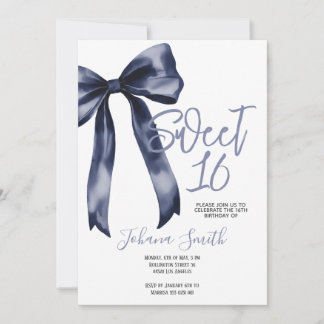 Navy Blue Bow Sweet Sixteen Girl Birthday Party Inbjudningar