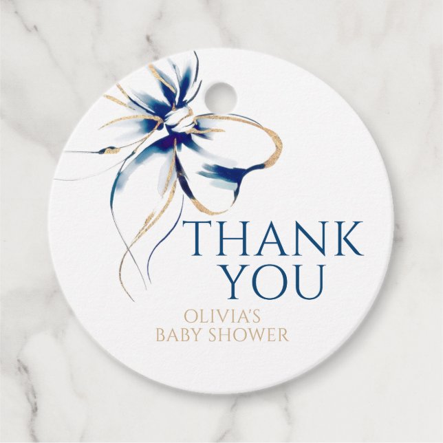Navy Blue Bow Thank You Baby Shower Gåvor Etiketter (Framsida)