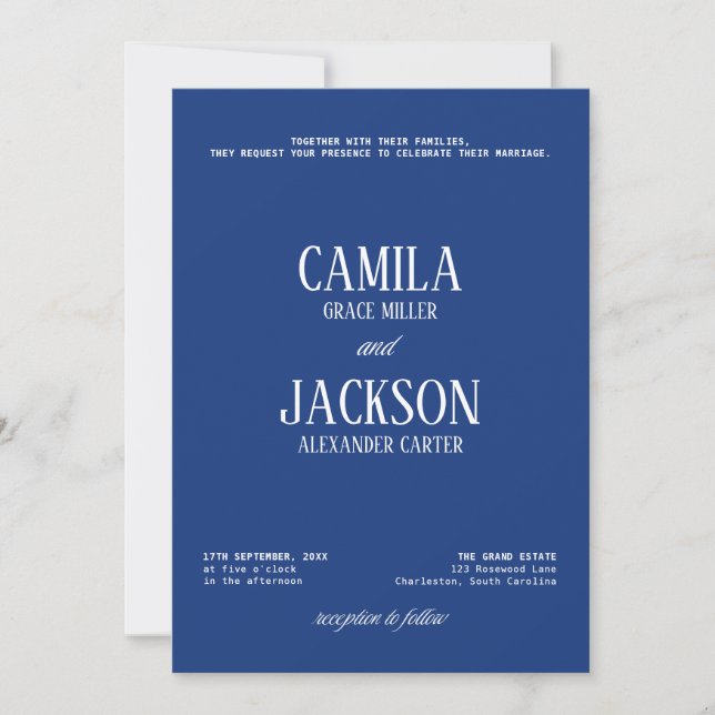 Navy Blue Bröllop  Inbjudningar (Framsida)