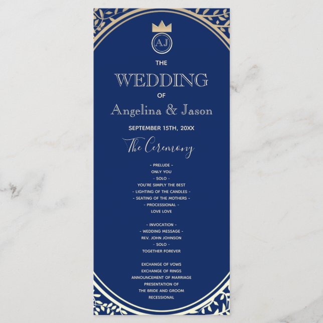 Navy Blue Bröllop Program (Framsida)