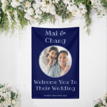 Navy Blue Bröllop Welcome Sign par Photo Banner