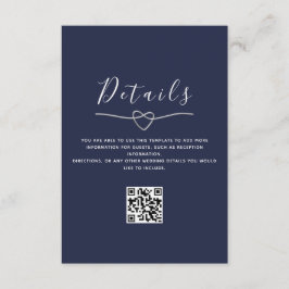 Navy Blue Bröllopsdetaljer QR-kod Tilläggskort