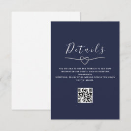 Navy Blue Bröllopsdetaljer QR-kod Tilläggskort