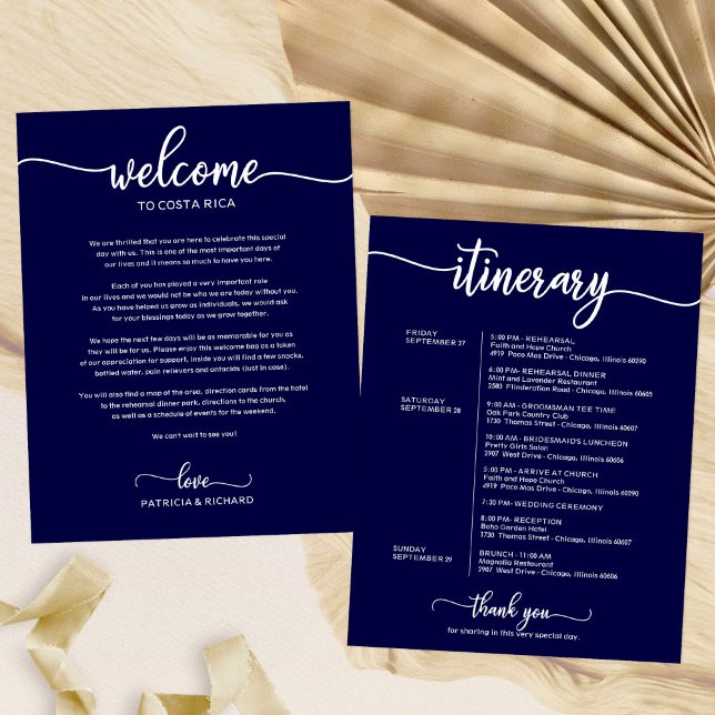 Navy Blue Bröllopshelg Itinerary Schema (Skapare uppladdad)