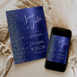Navy Blue Brushed Metal Script Save the Date Meddelande