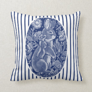 Navy Blue Bunny Rabbit Watercolor Rand Cute Roligt Kudde