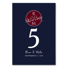 Navy Blue Burgundy Bröllop Bordsnummer