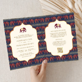 Navy Blue Burgundy Guld Elephant Indian Bröllop Inbjudan