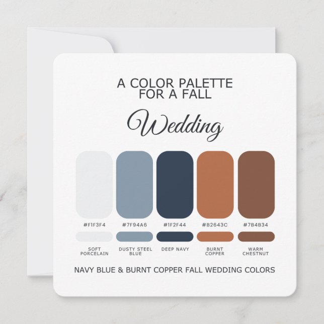 Navy Blue Burnt Copper Fall Wedding Palette Card Inbjudningar (Framsida)