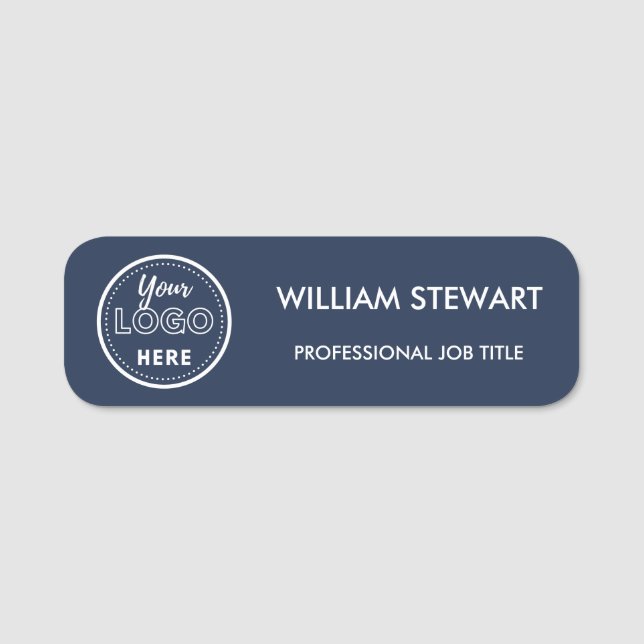 Navy Blue Business logotyp Company Employee Namnbricka (Framsida)
