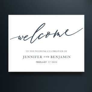 Navy Blue Calligraphy Simple Welcome Bröllop Poster