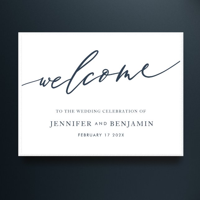 Navy Blue Calligraphy Simple Welcome Bröllop Poster (Skapare uppladdad)