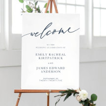 Navy Blue Calligraphy Simple Welcome Bröllop