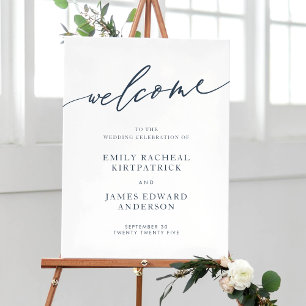 Navy Blue Calligraphy Simple Welcome Bröllop Poster