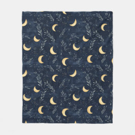 Navy Blue Celestial Måne och Foliage Blanket Fleecefilt