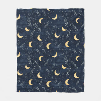 Navy Blue Celestial Måne och Foliage Blanket Fleecefilt