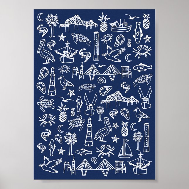 Navy Blue Charleston Toile Mini Poster (Framsidan)
