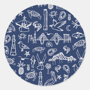 Navy Blue Charleston Toile Sticker Runt Klistermärke