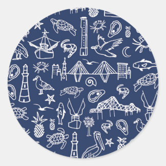 Navy Blue Charleston Toile Sticker Runt Klistermärke